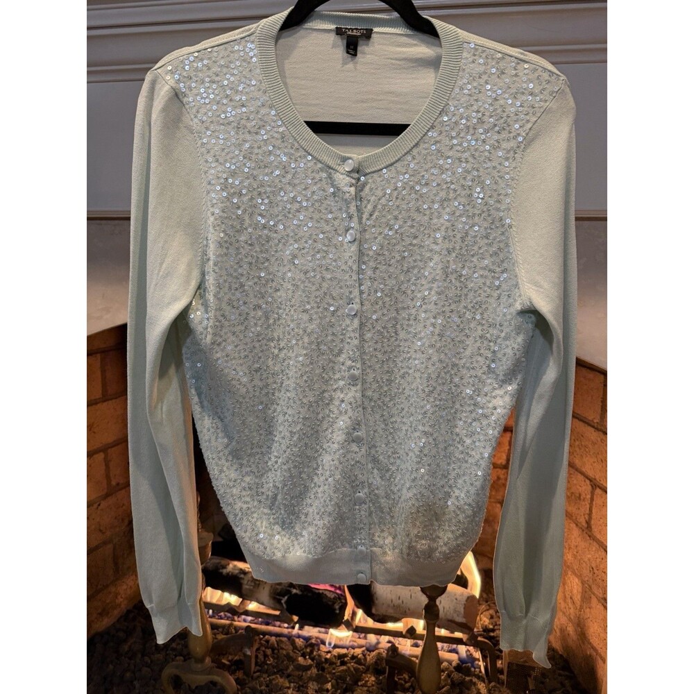 Talbots Silk And Cotton Sequined Button Front Sweater Size Medium